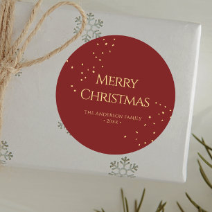 Eenvoudig Elegant Rood & Goud Confetti Vrolijk Ker Ronde Sticker