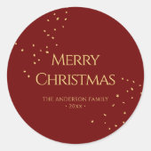 Eenvoudig Elegant Rood & Goud Confetti Vrolijk Ker Ronde Sticker (Voorkant)
