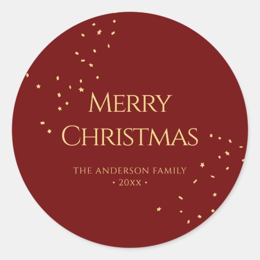 Eenvoudig Elegant Rood & Goud Confetti Vrolijk Ker Ronde Sticker (Voorkant)
