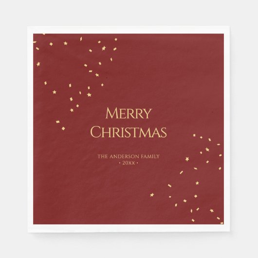 Eenvoudig Elegant Rood & Goud Confetti Vrolijk Ker Servet (Voorkant)