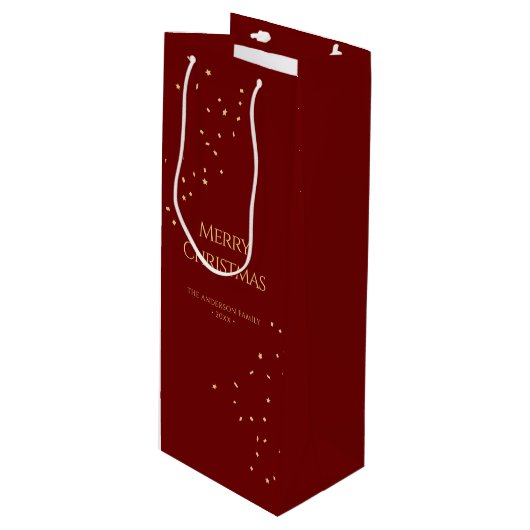 Eenvoudig Elegant Rood & Goud Confetti Vrolijk Ker Wijn Cadeautas (Voorkant Gekanteld)