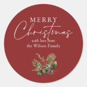 Eenvoudig Elegant Rood Kerstgroen Ronde Sticker (Voorkant)