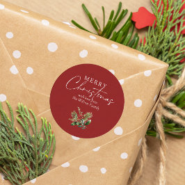 Eenvoudig Elegant Rood Kerstgroen Ronde Sticker
