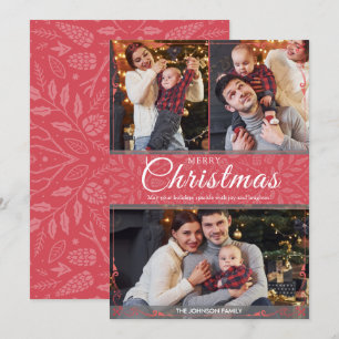 Eenvoudig Elegant Rood Lijst 3 Foto Kerst Feestdagenkaart