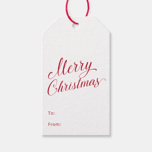 Eenvoudig Elegant Rood Script Modern Christmas Cadeaulabel (Voorkant)