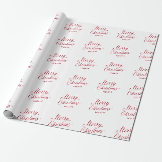 Eenvoudig Elegant Rood Script Modern Christmas Cadeaupapier (Uitgerold)