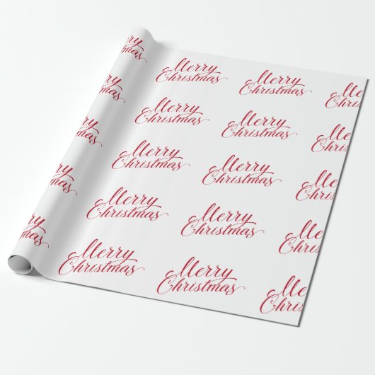 Eenvoudig Elegant Rood Script Modern Christmas Cadeaupapier (Uitgerold)