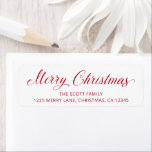Eenvoudig Elegant Rood Script Modern Christmas Etiket<br><div class="desc">Voeg een feestelijke vrolijkheid toe aan uw enveloppen met deze schattige terugzendadresetiketten met moderne typografie met een eenvoudig ontwerp met "Vrolijk Kerstmis" in een elegant rood manuscript over een witte achtergrond.</div>