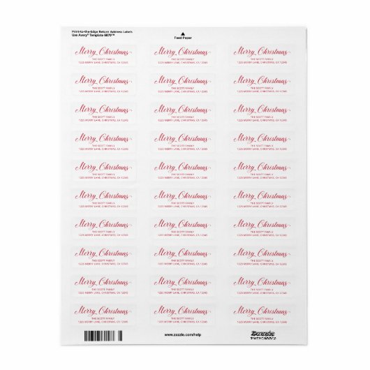 Eenvoudig Elegant Rood Script Modern Christmas Etiket (Full Sheet)
