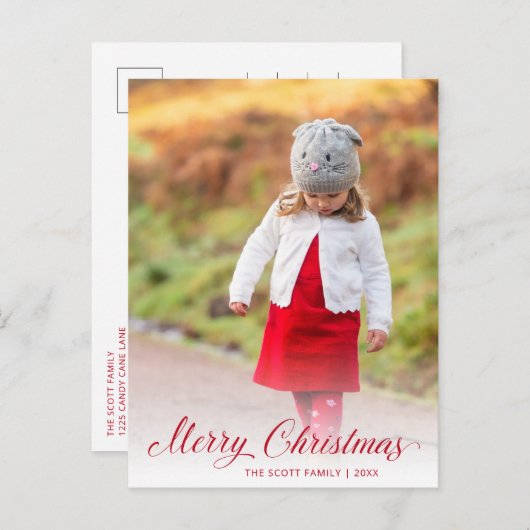 Eenvoudig Elegant Rood Script Modern Christmas Feestdagenkaart (Voorkant / Achterkant)