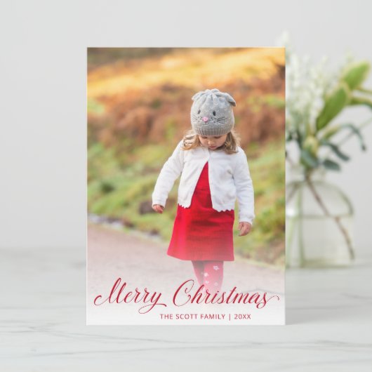 Eenvoudig Elegant Rood Script Modern Christmas Feestdagenkaart (Staand voorkant)