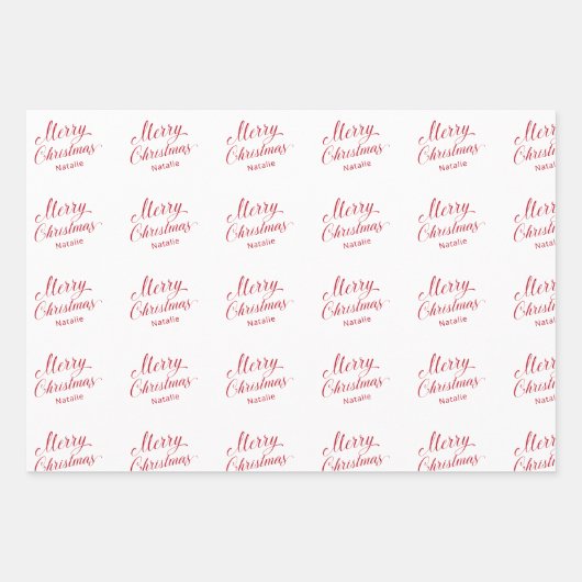 Eenvoudig Elegant Rood Script Modern Christmas Inpakpapier Vel (Voorkant 3)
