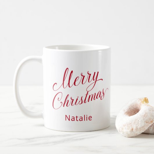Eenvoudig Elegant Rood Script Modern Christmas Koffiemok (Met donut)