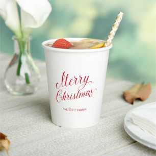 Eenvoudig Elegant Rood Script Modern Christmas Papieren Bekers