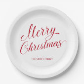 Eenvoudig Elegant Rood Script Modern Christmas Papieren Bordje (Voorkant)