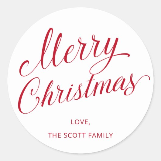 Eenvoudig Elegant Rood Script Modern Christmas Ronde Sticker (Voorkant)