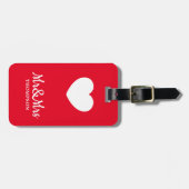 Eenvoudig Elegant Rood Wit Hart Mr&Mrs Bagagelabel (Voorkant horizontaal)