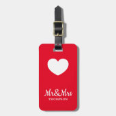 Eenvoudig Elegant Rood Wit Hart Mr&Mrs Bagagelabel (Voorkant verticaal)