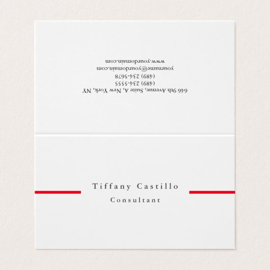 Eenvoudig Elegant Rood Wit Minimalistisch Modern Visitekaartje (Buitenkant ongevouwen)