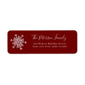 Eenvoudig elegant rood wit sneeuwvlok retouradres etiket (Voorkant)