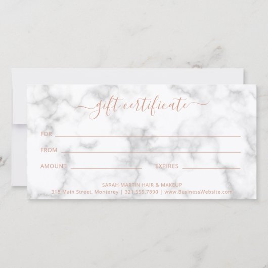 Eenvoudig Elegant Roos Gold Marble Gift Certificat (Achterkant)
