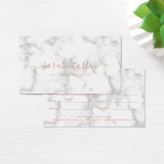 Eenvoudig Elegant Roos Gold Marble Gift Certificat Visitekaartje (Bureau)
