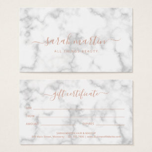 Eenvoudig Elegant Roos Gold Marble Gift Certificat Visitekaartje