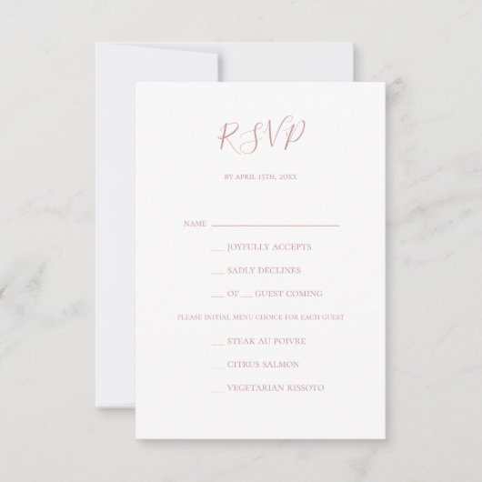 Eenvoudig Elegant Roos Gold Menu Keuze RSVP-kaart (Voorkant)