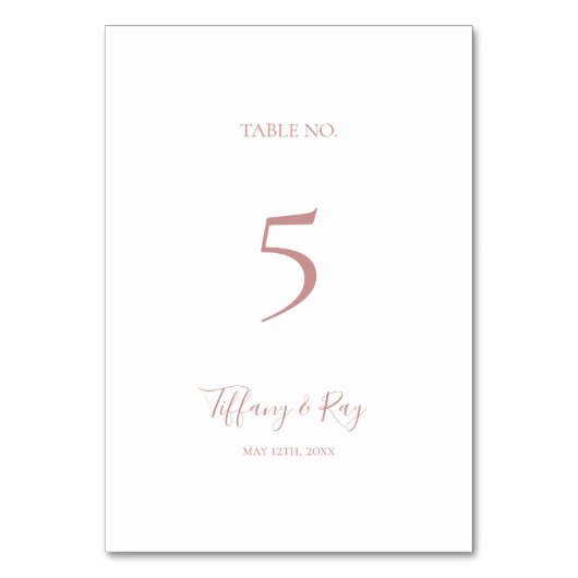 Eenvoudig Elegant Roos Gold Table Number Kaart (Voorkant)