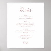 Eenvoudig Elegant Roos Gold Wedding Drink Menu Sig