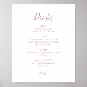 Eenvoudig Elegant Roos Gold Wedding Drink Menu Sig Poster