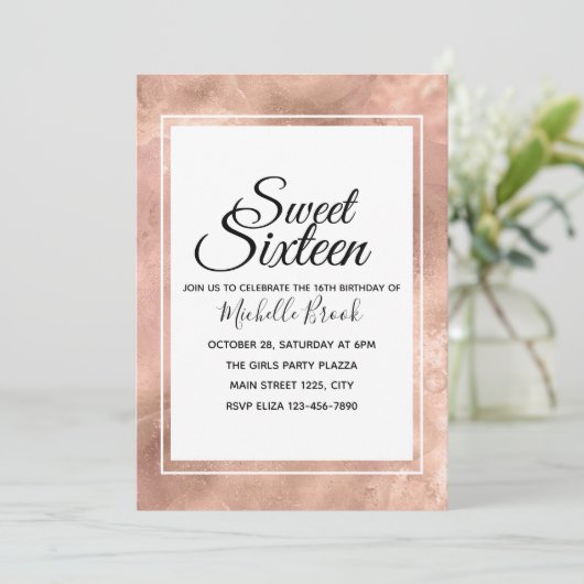 Eenvoudig Elegant Roos Sweet Sixteen Kaart (Staand voorkant)