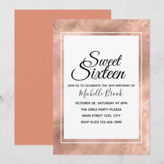 Eenvoudig Elegant Roos Sweet Sixteen Kaart (Voorkant / Achterkant)