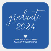 Eenvoudig Elegant Royal Blue 2024 Afstuderen Afstu Vierkante Sticker (Voorkant)