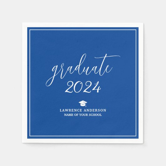 Eenvoudig Elegant Royal Blue Afstuderen 2024 Afstu Servet (Voorkant)