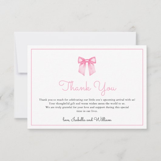 Eenvoudig Elegant Roze Bow Baby shower Bedankkaart (Voorkant)