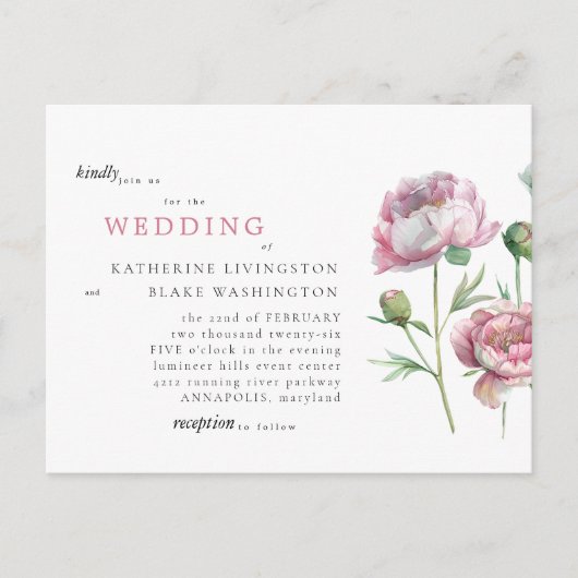 Eenvoudig elegant roze Briefkaart bruiloft (Voorkant)