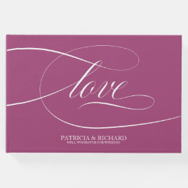 Eenvoudig elegant roze cassis bruiloft gastenboek