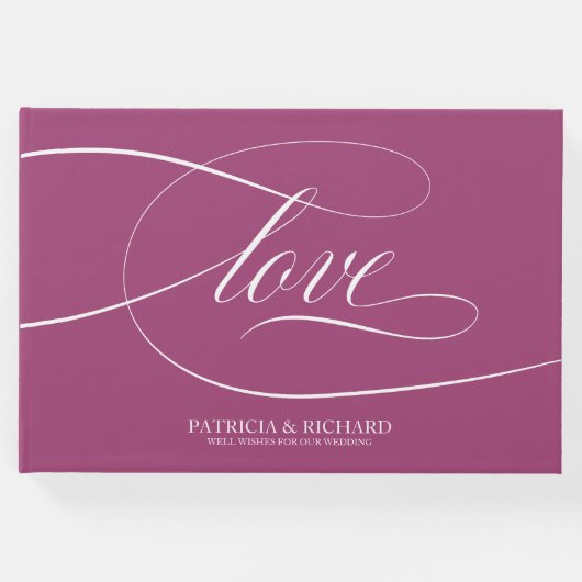 Eenvoudig elegant roze cassis bruiloft gastenboek (Voorkant)