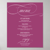 Eenvoudig Elegant Roze Cassis Trouwmenu Bord Poster (Voorkant)