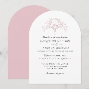 Eenvoudig Elegant Roze en Witte Franse Toile Duive Kaart