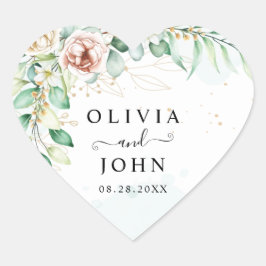 Eenvoudig Elegant Roze Geometrisch Bloemengroen Hart Sticker