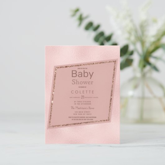 Eenvoudig Elegant Roze Gouden Glitter Baby shower Uitnodiging Briefkaart (Staand voorkant)
