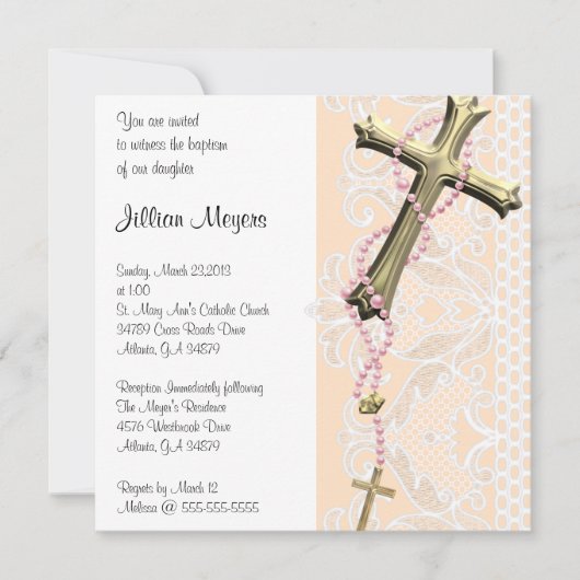 Eenvoudig elegant roze kruis baptisme/Christening Kaart (Voorkant)
