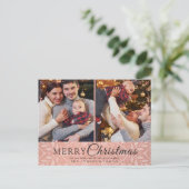 Eenvoudig Elegant Roze Lijst 2 Foto Kerstmis Feestdagenkaart (Staand voorkant)
