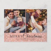 Eenvoudig Elegant Roze Lijst 2 Foto Kerstmis Feestdagenkaart (Voorkant)