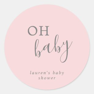 Eenvoudig elegant roze meisje Oh Baby shower Ronde Sticker