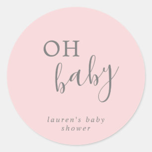 Eenvoudig elegant roze meisje Oh Baby shower Ronde Sticker
