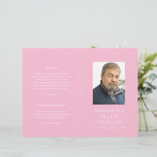 Eenvoudig Elegant Roze Modern Begrafenisprogramma (Staand voorkant)