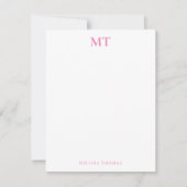 Eenvoudig elegant roze monogram notitiekaartje (Voorkant)
